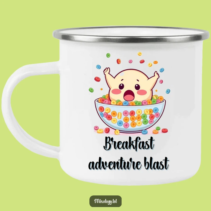 Funny Blob Cereal Camping Mug: Durable Spill Humor, Perfect Outdoor Funny Gift!