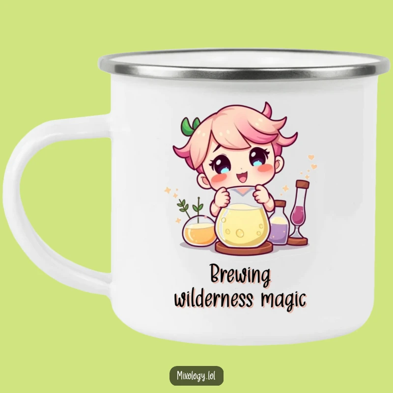 Funny Mad Scientist Enamel Camping Mug: Brews for the Brave!