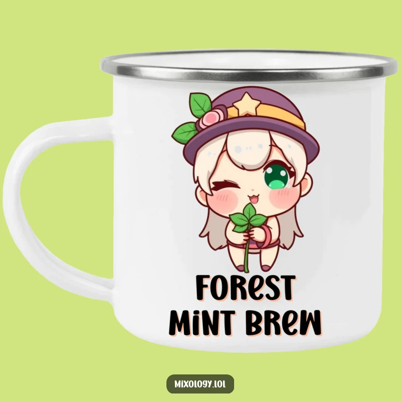 Funny Winking Mint Camping Mug: Character's Playful Outdoor Gift