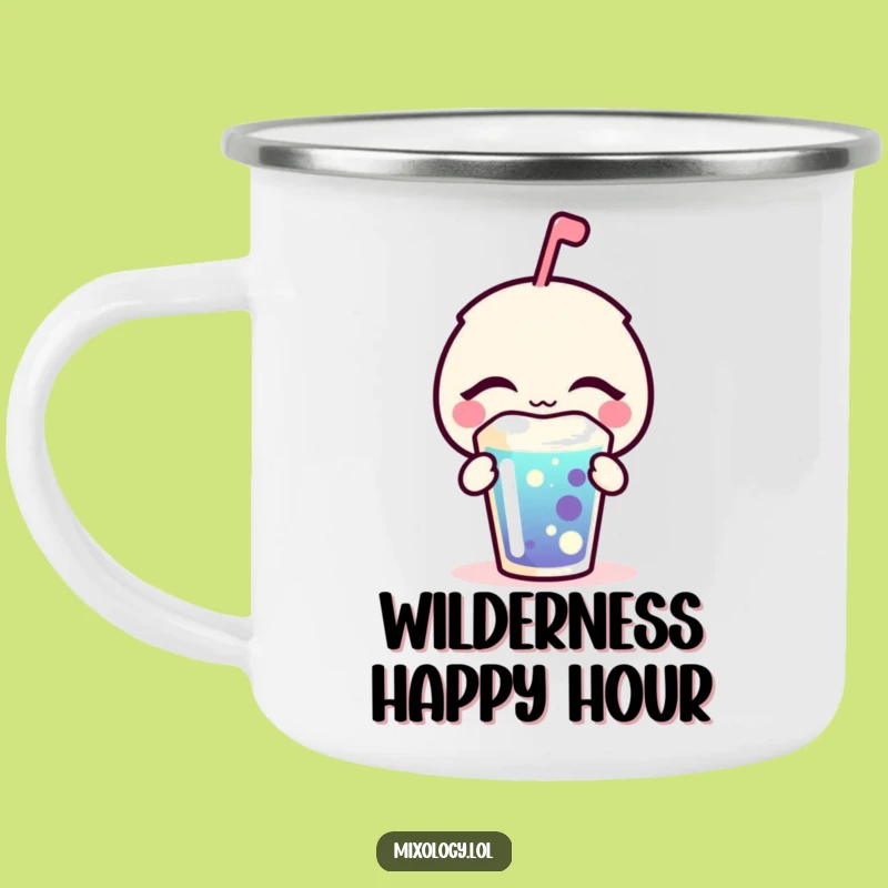 Funny Blissful Camping Mug - Enamel Bubbly Icon Drinkware, Outdoor Funny Gift