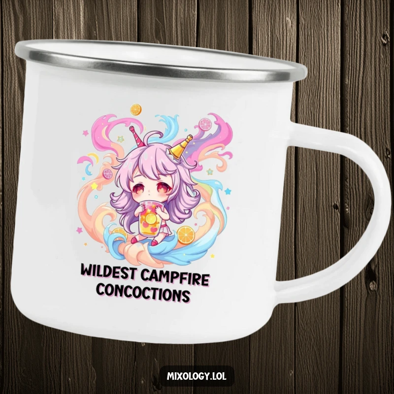 Funny Camping Mug: Character dreaming of magical drinks, perfect for outdoor inspiration, a durable and funny gift.