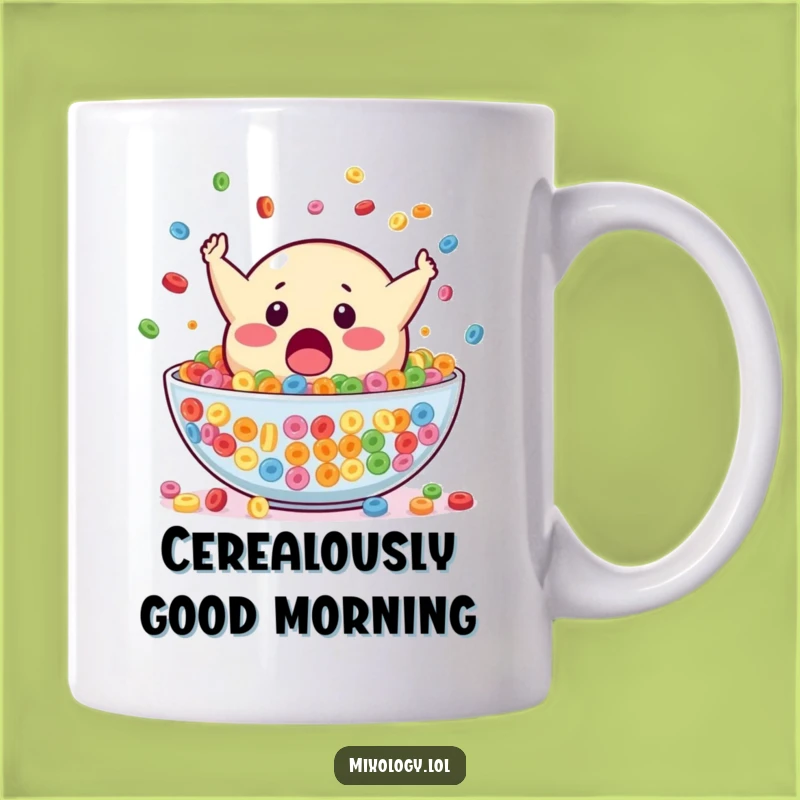 Funny Blob Cereal Mug: Surprised Mascot Spill Humor, Perfect Gift for Breakfast Lovers!