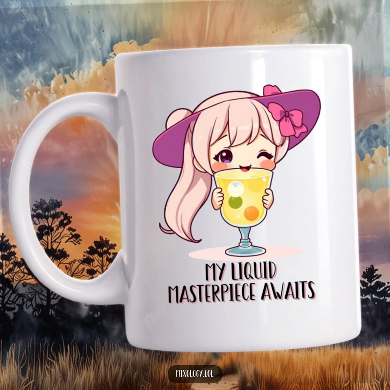 Funny Mug: Proud bartender character beaming while presenting a stunning cocktail, representing a love for mixology and a great funny gift.