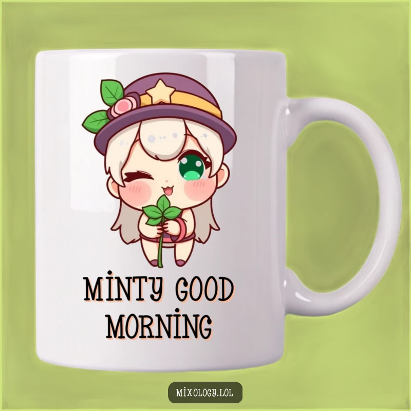 Funny Winking Mint Mug: Character's Playful Herb Surprise Gift