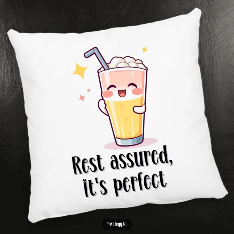 Funny pillow with a happy character being applauded for a perfect drink pour, providing comfort and a great conversation starter.