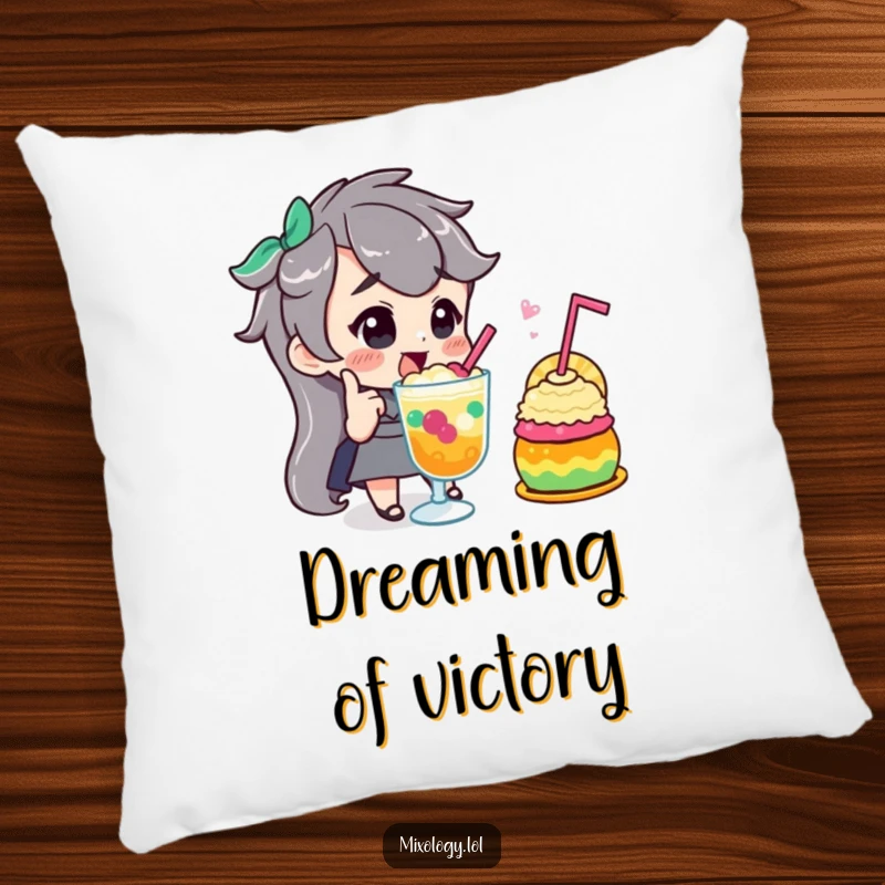 Funny pillow featuring a character giving a confident nod of approval while admiring a colorful, shimmering concoction, perfect for cozy vibes.