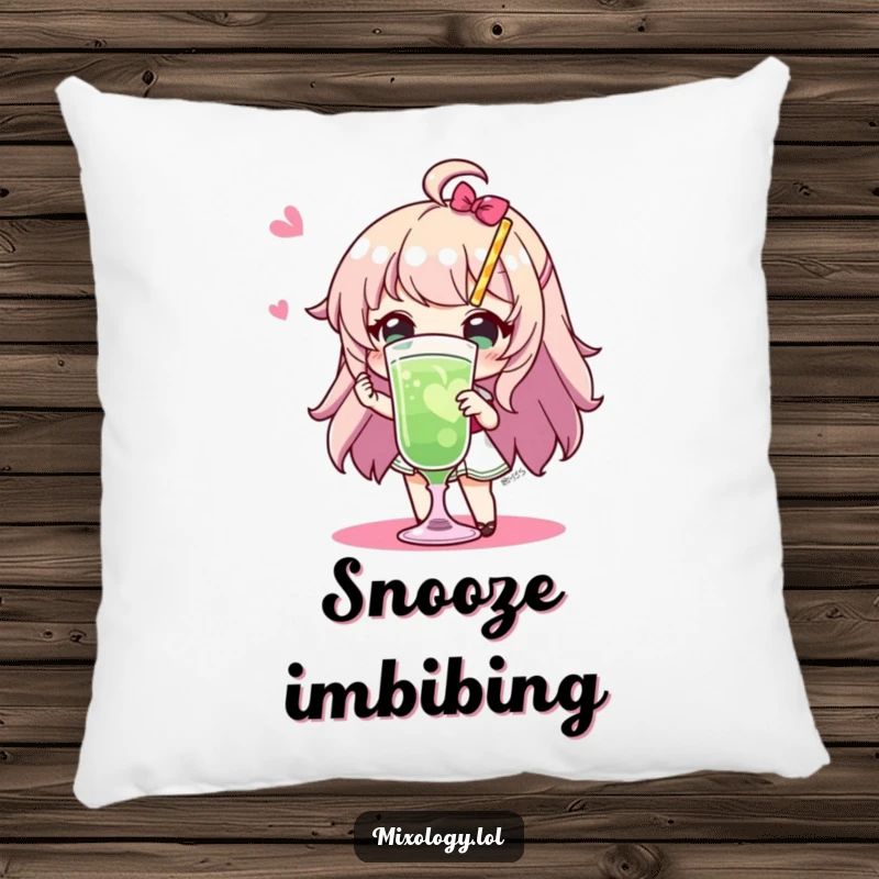Funny Pillow: Soft cushion featuring a character with flair presenting a fancy drink, adding a humorous and stylish touch to any seating area.