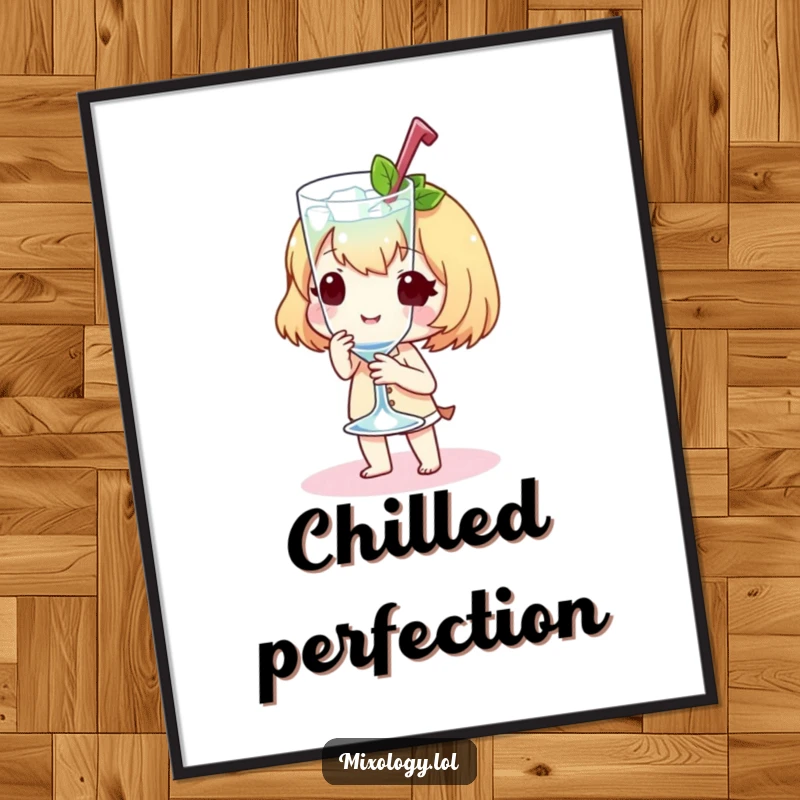 Funny Digital Art Print of a sweet little character presenting a perfectly chilled glass with a graceful, elegant flourish.