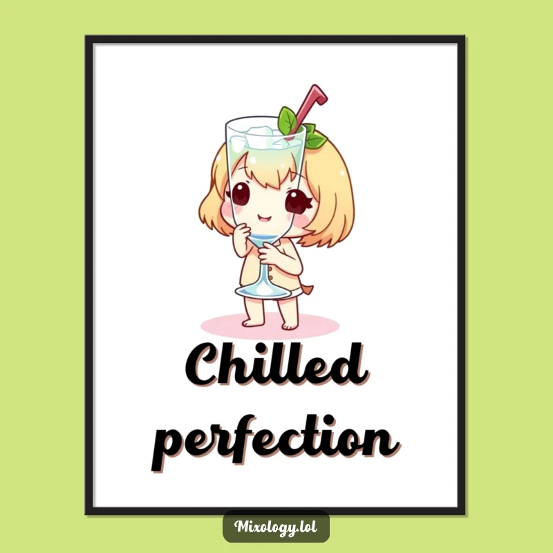 Funny Elegant Service Digital Art Print: Sweet Character's Chilled Presentation, Unique Funny Gift