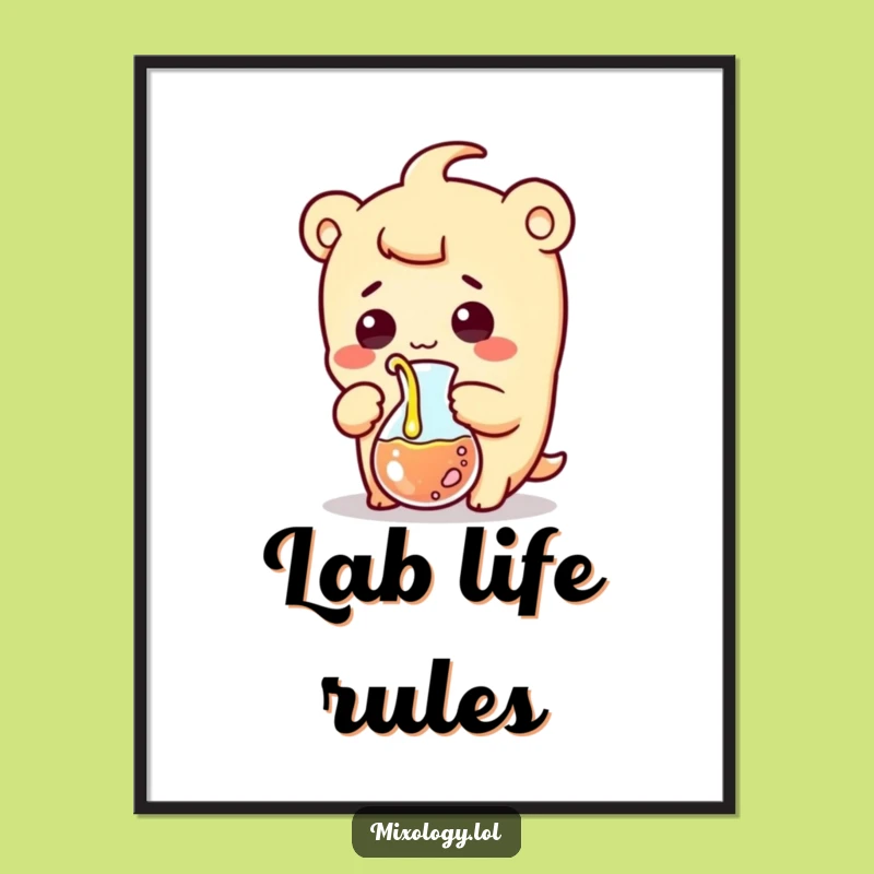 Funny Beaker Pouring Digital Art: High-Res Kawaii Scientist Print for Walls