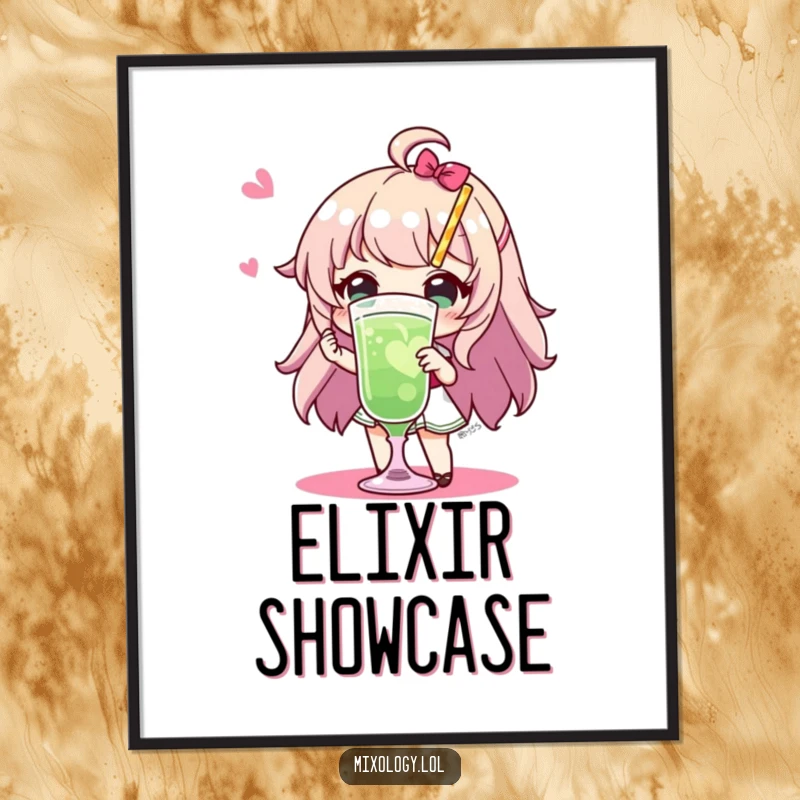 Funny Digital Art Print: High-resolution artwork of a character presenting a fancy drink with flair, perfect for humorous wall decor.