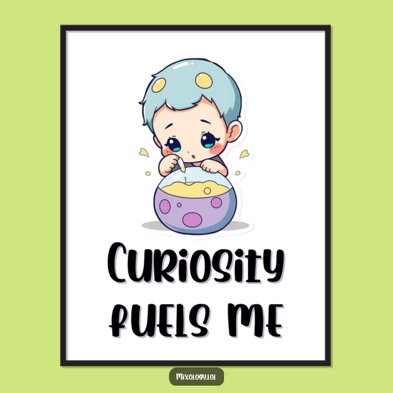 Funny Scientist Digital Print: Curious character inspecting concoction, instant decor gift.