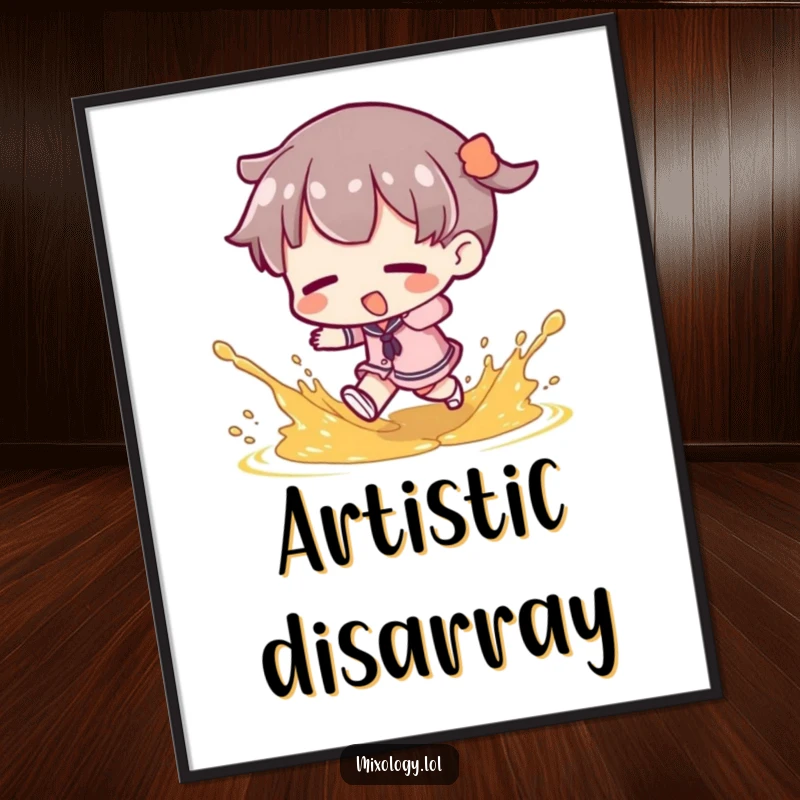 Funny Digital Art Print: Character tripping, garnish flying, perfect for dynamic wall decor, a versatile and funny gift.