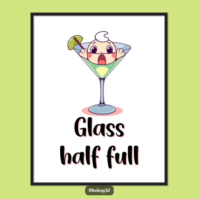 Funny Martini Glass Digital Art: Surprised Character Print Gift