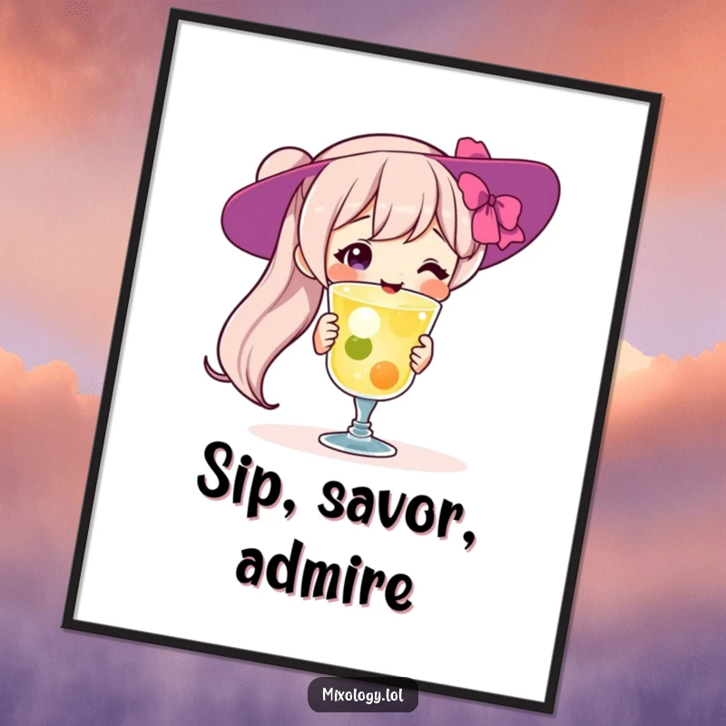 Funny Digital Art Print: Proud character holding a beautiful cocktail, perfect for instant wall decor, a versatile and funny gift.