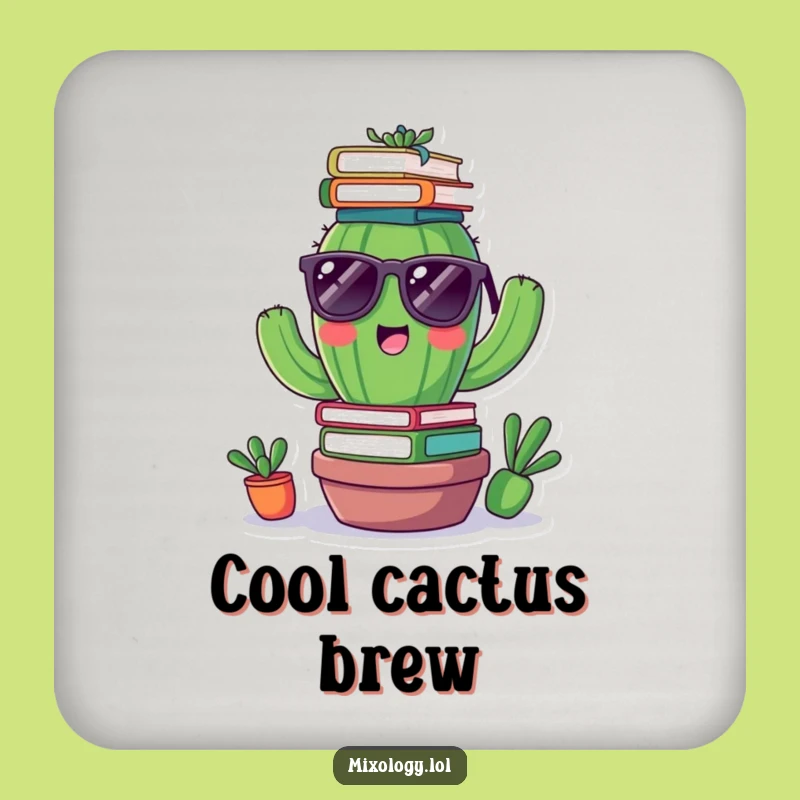 Funny Cactus Books Coaster: Protect Surfaces with Cool Humor, Perfect Funny Gift!