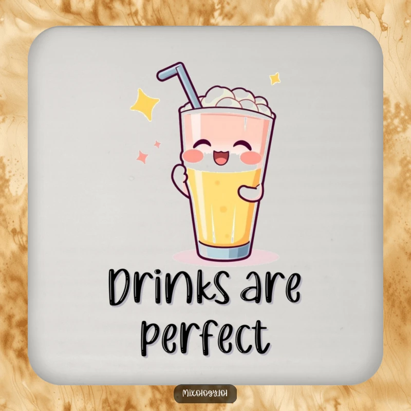 Funny drink coaster set with characters applauded for perfect drink pours, adding humorous protection to tables and bars.