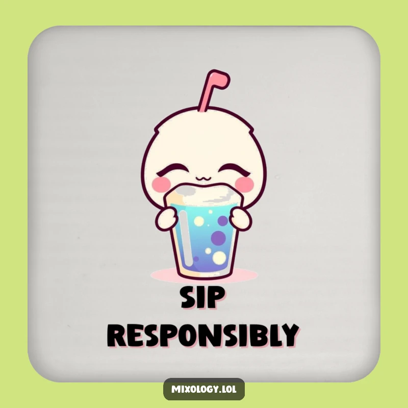Funny Blissful Drink Coaster - Protect with Bubbly Icon Art, Funny Gift