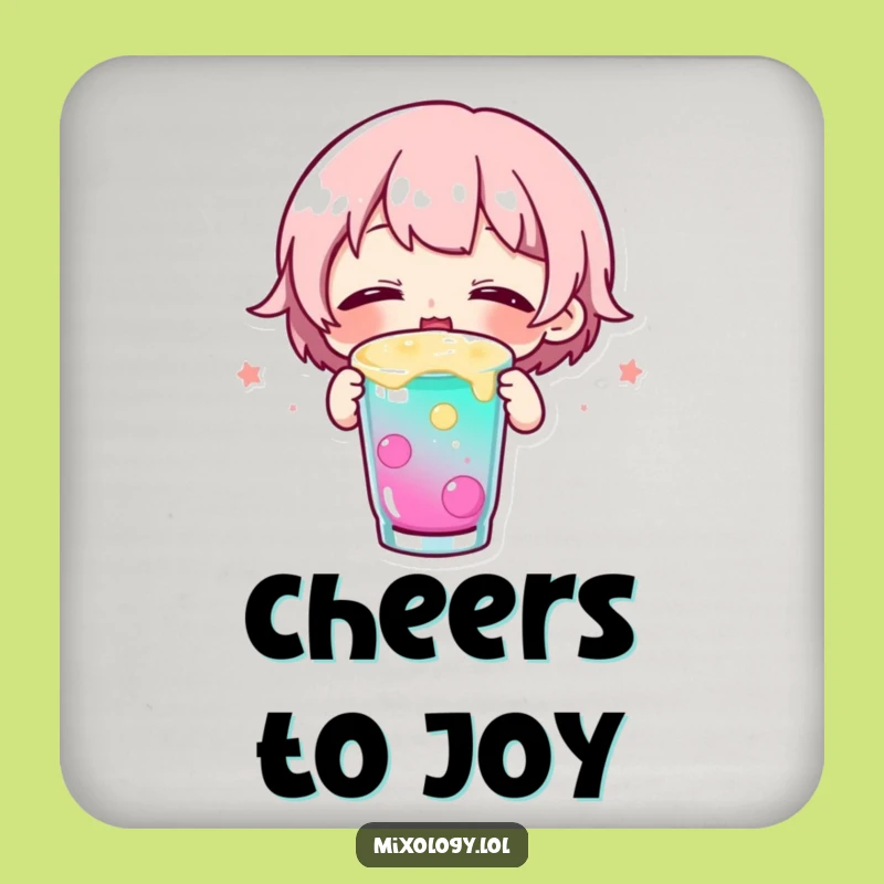 Funny Happy Sipping Drink Coaster: Protect Surfaces with Cute Character Art