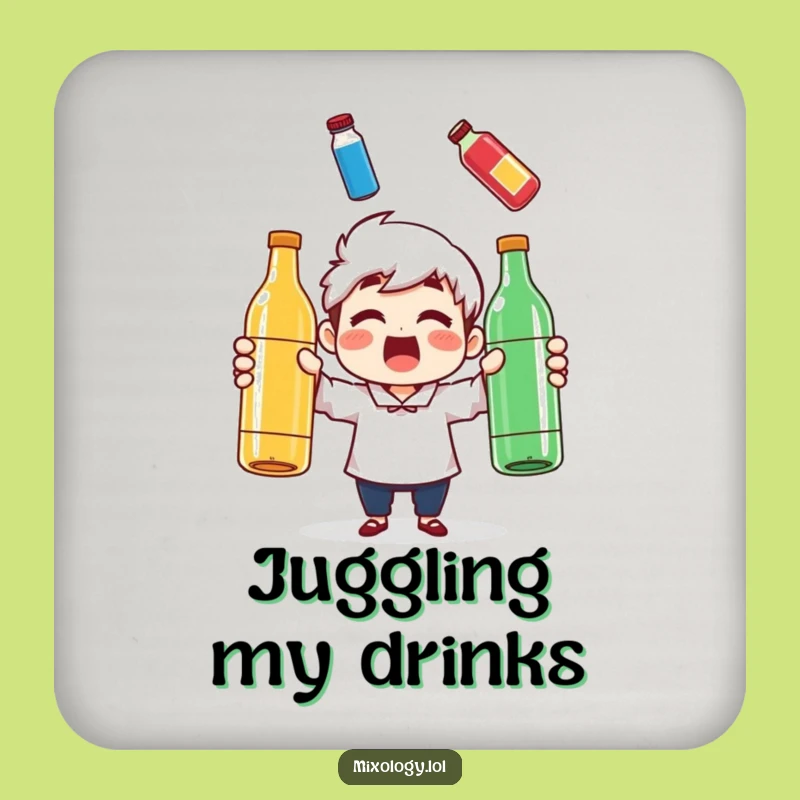 Funny Juggling Bottles Coaster - Protect Surfaces with Surprise!