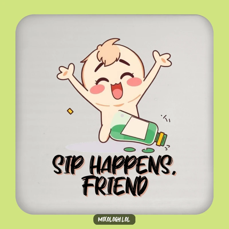 Funny Spill Zone Coaster - Clumsy Character's Happy Mishap, Quirky Funny Gift