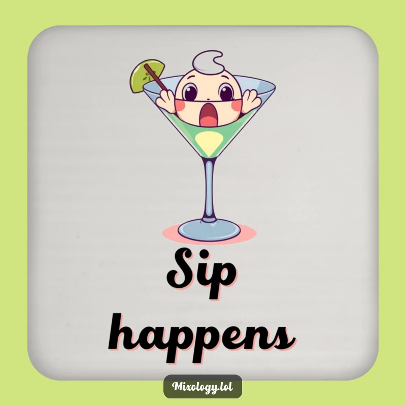 Funny Martini Glass Coaster: Surprised Character's Drink Guard Gift