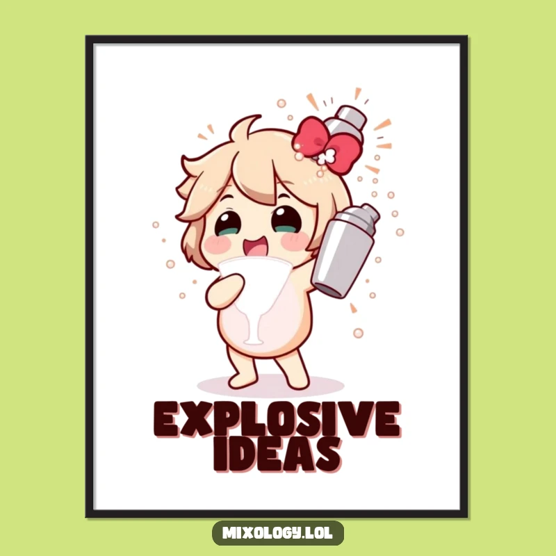 Funny Cocktail Shaker Poster: Gleeful Character's Bubbly Art, Wall Decor Gift