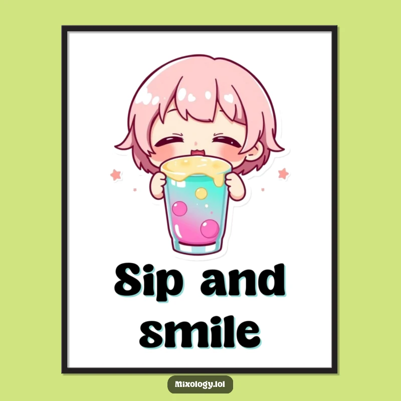 Funny Happy Drinker Poster: Cute Character Art for Joyful Walls