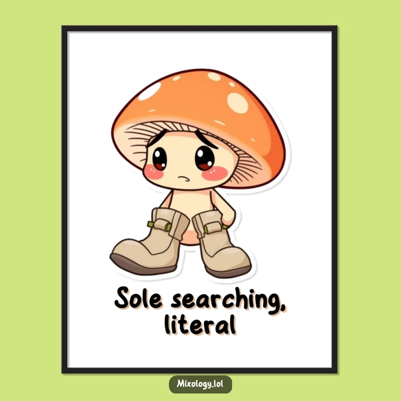 Funny Mismatched Boots Mushroom Poster: Whimsical Wall Art for Humorous Decor