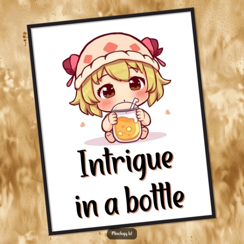 Funny Poster depicting a character curiously sniffing a new concoction with an intrigued expression, highlighting the joy of discovery.