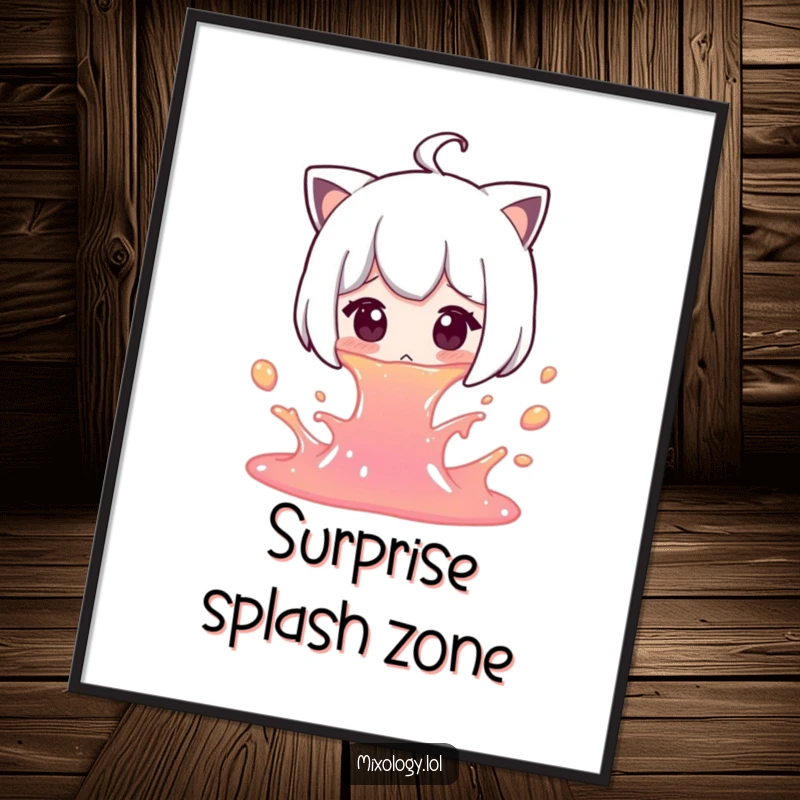 Funny Spill Poster: A character gasps in shock as colorful liquid spills dramatically around them.