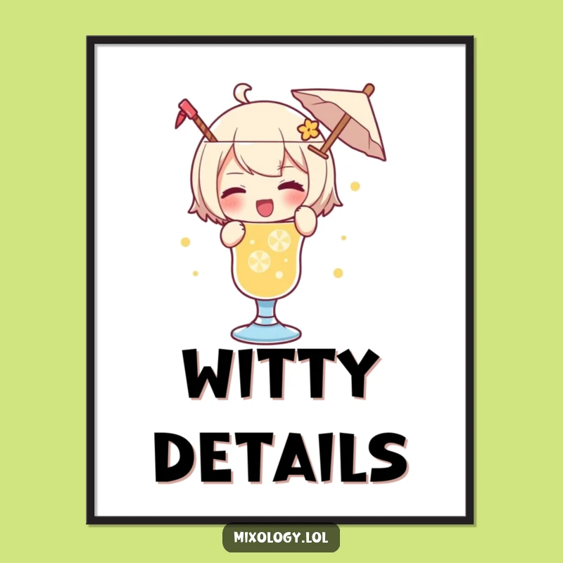 Funny Drink Garnish Poster: Playful Character's Art, Charming Wall Decor Gift