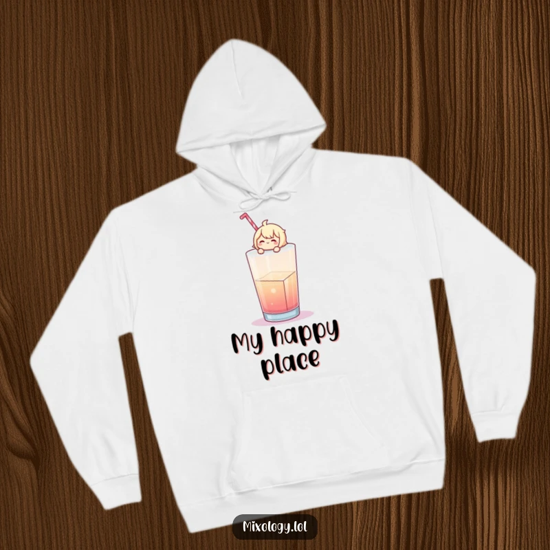 Funny Hoodie: Cheerful character floats blissfully on a giant ice cube in a drink, perfect for cozy relaxation.