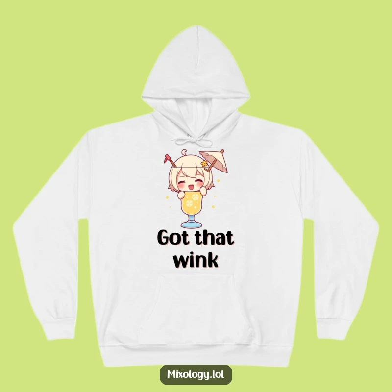 Funny Drink Garnish Hoodie: Playful Character's Cozy Wink, Warm Party Gift