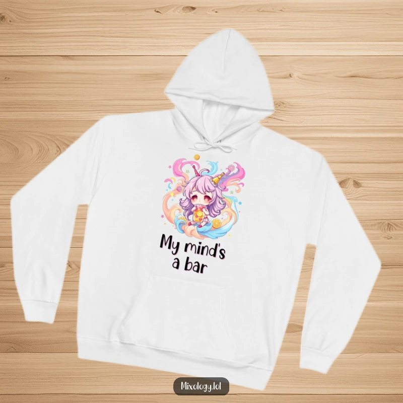 Funny Hoodie: Character dreaming of colorful, magical drinks, perfect for cozying up and inspiring creativity, an excellent funny gift.