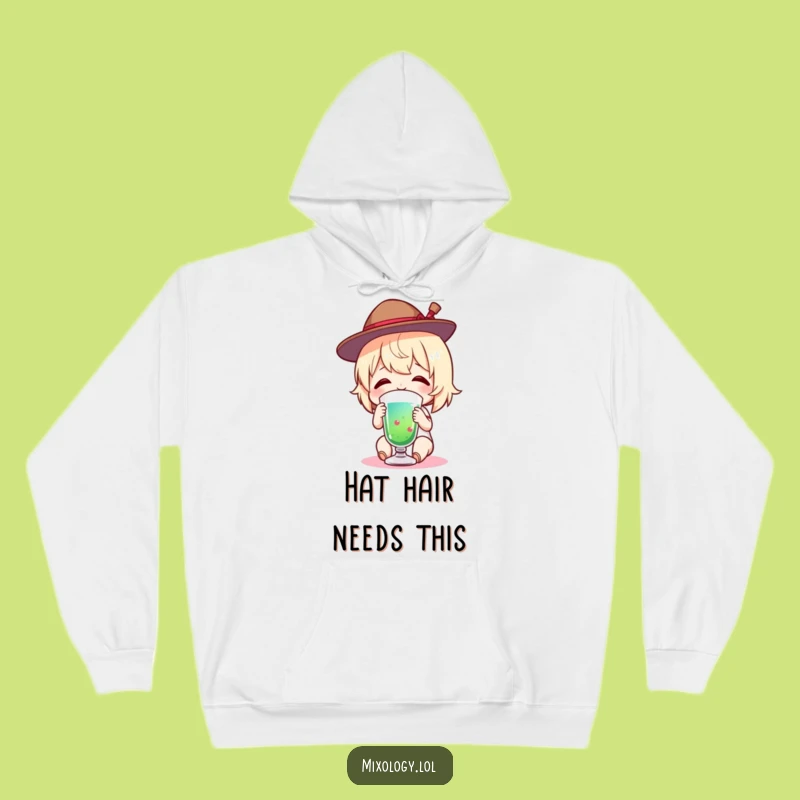 Funny Tiny Hat Lounge Hoodie: Charming Figure's Drink Break, Cozy Funny Gift