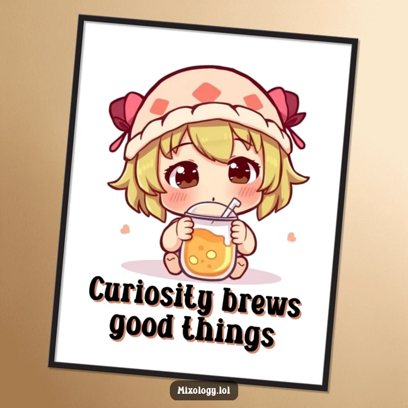 Funny Free Printable Wall Art of a character curiously sniffing a new concoction with a highly intrigued and quizzical expression.