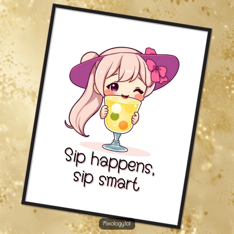 Funny free printable wall art of a character beaming with pride while presenting a perfectly made cocktail.