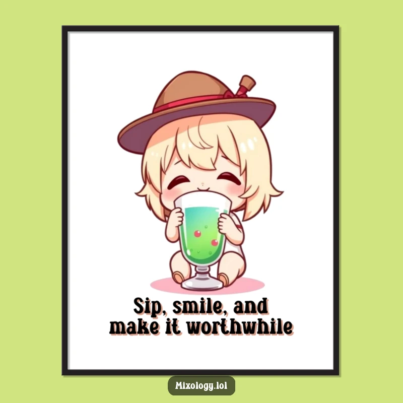 Free Printable Wall Art: Tiny Hat Drink Character Funny Downloadable Decor