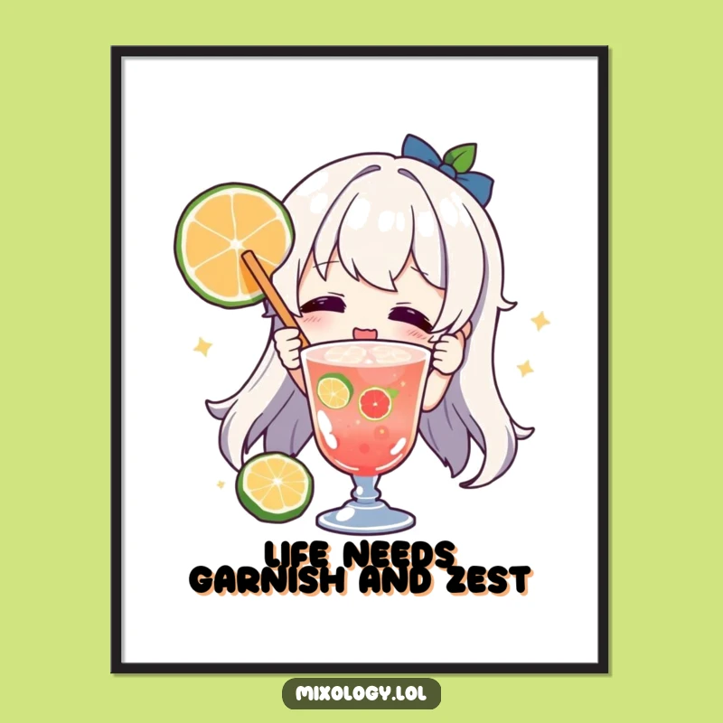 Funny Free Printable Wall Art: Character Garnishing a Drink