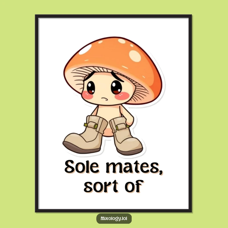 Funny Free Printable Wall Art: Clueless Mushroom with Mismatched Boots, Quirky Decor