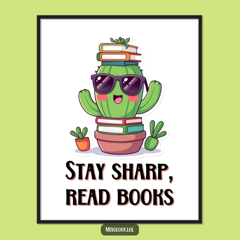 Funny Free Printable Wall Art: Cool Cactus Balancing Books Art