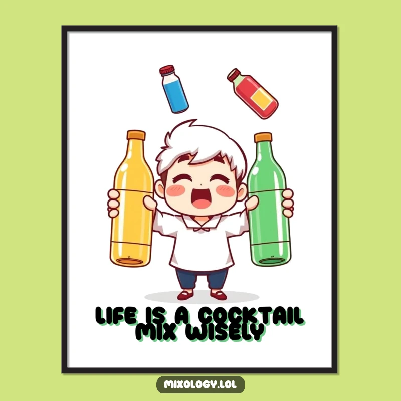 Funny Free Printable Wall Art: Juggling Bottles Character Downloadable Art for Quirky Decor