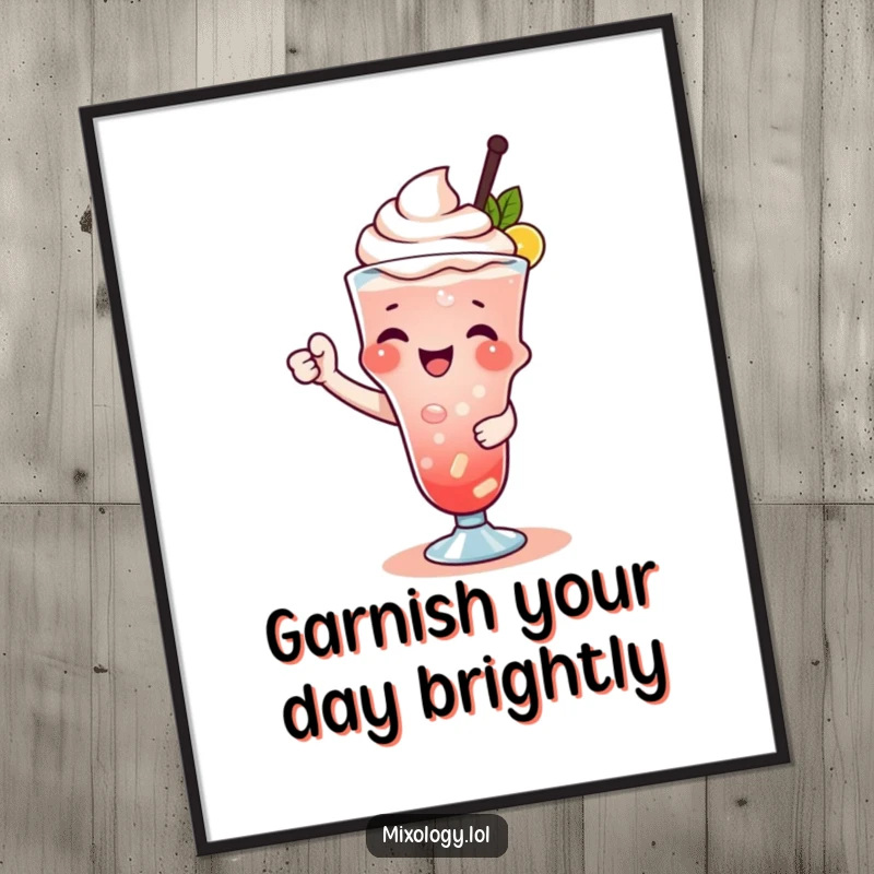 Funny Free Printable wall art of an adorable subject joyfully garnishing a drink with a playful, elegant flourish, perfect for celebrations.