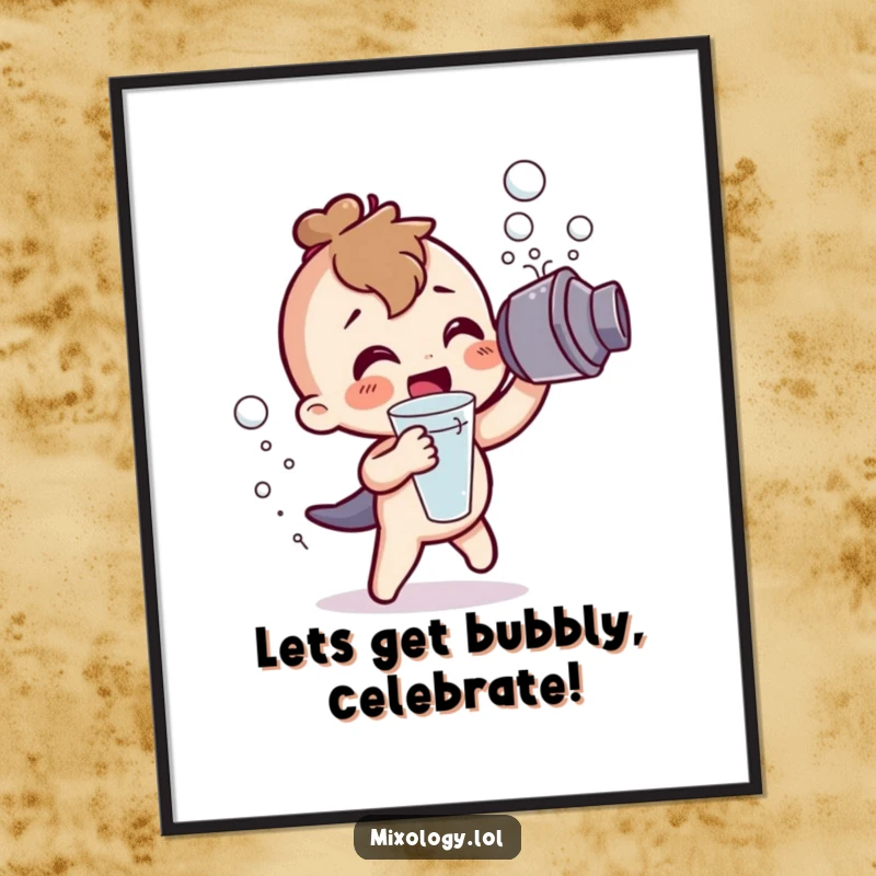 Funny Free Printable Wall Art: A character gleefully shakes a cocktail shaker, creating a delightful storm of frothy bubbles.