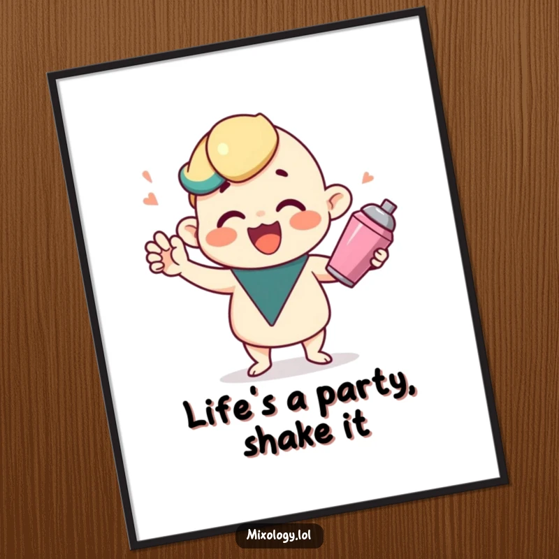 Funny Free Printable Wall Art: A cute character gleefully shakes a cocktail shaker with pure joy.