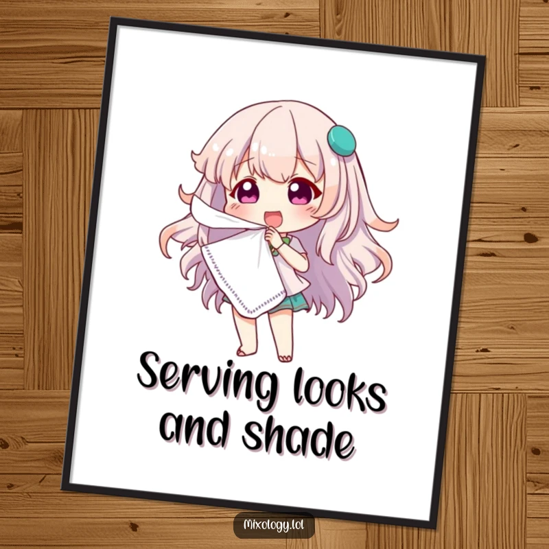 Funny Free Printable Wall Art: A character dramatically fans herself with a cocktail napkin, exuding sassy, humorous vibes for your decor.