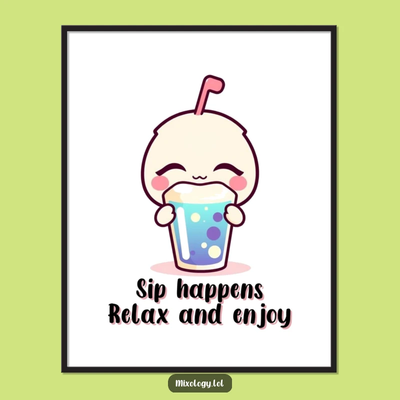 Funny Free Printable Wall Art: Bubbly Icon Blissful Sip Downloadable Decor