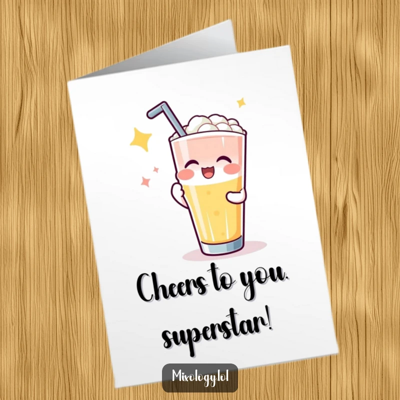 Funny Free Printable Birthday Card: Happy character cheers with a perfectly poured drink, celebrating a special occasion with applause.