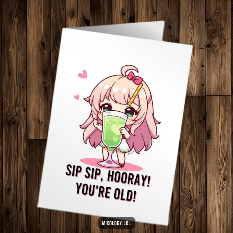 Funny Free Printable Birthday Card: A dapper character joyfully presents a fancy cocktail with a flourish.